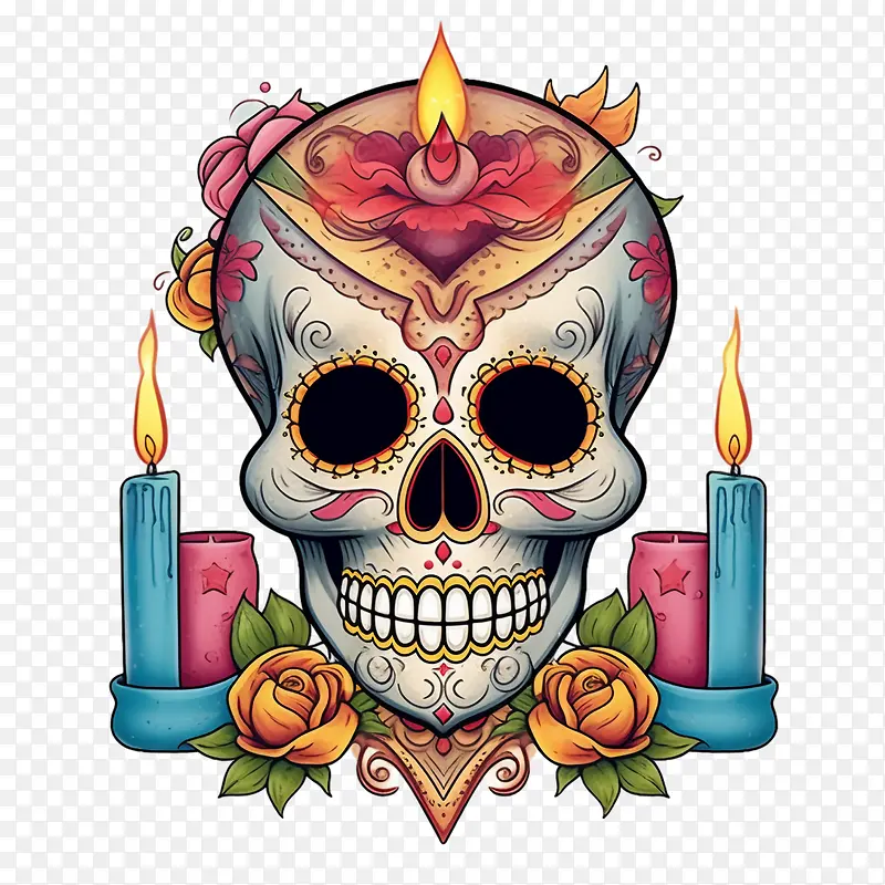 糖头骨-糖头骨头骨死者头骨鲜花头骨蜡烛头骨