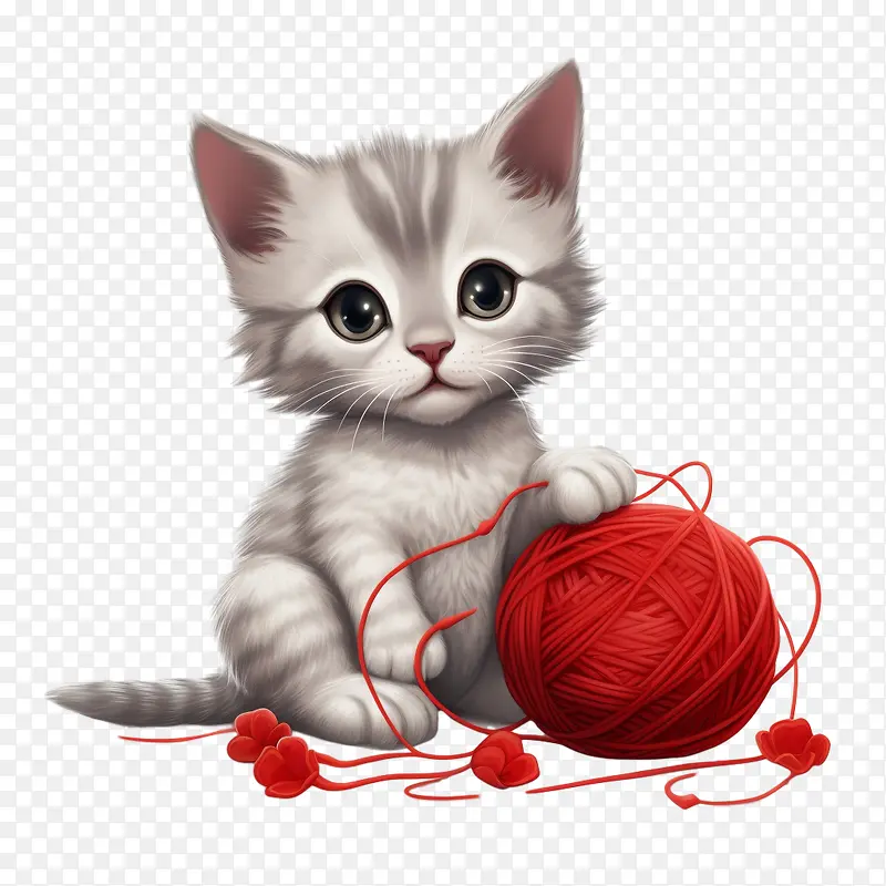 猫玩毛线球-猫玩毛线球猫小猫灰色软