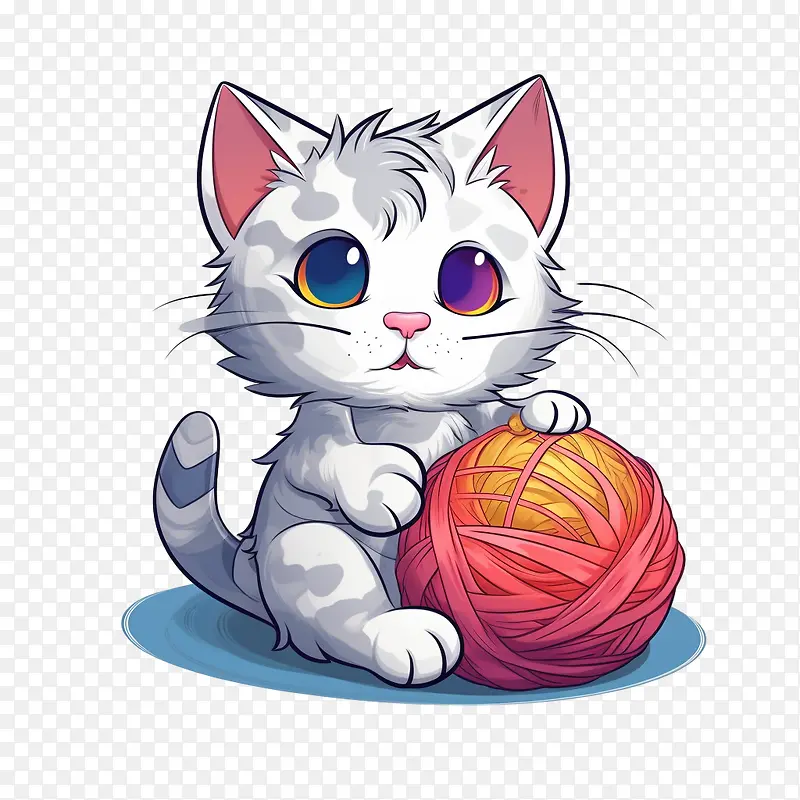 猫玩毛线球-猫玩毛线球小猫白色可爱可爱