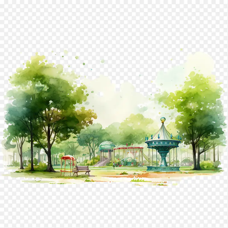 国家跳公园日-国家跳公园日公园树木长凳喷泉