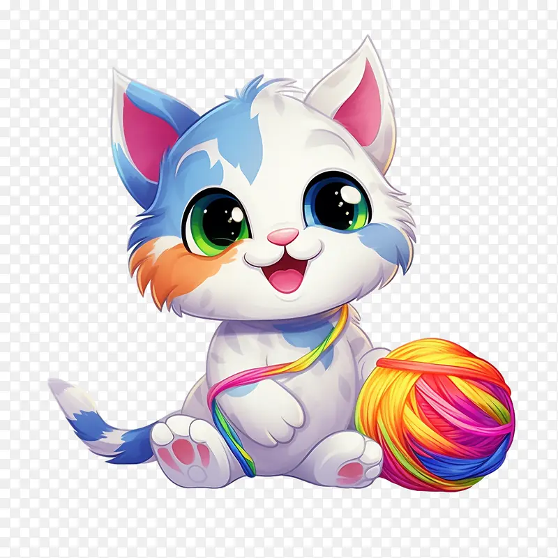 猫玩毛线球-彩虹