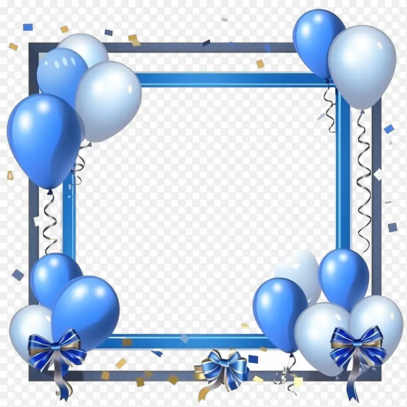 生日派对框架-生日派对框架蓝色白色气球五彩纸屑