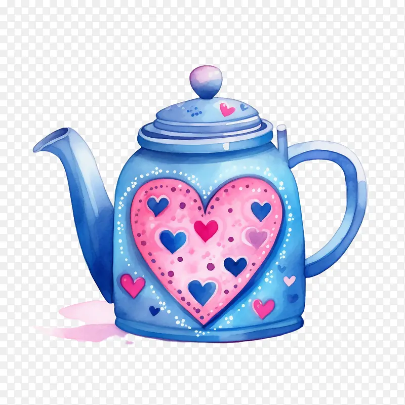 茶壶-茶壶蓝色茶壶心形茶壶粉色和蓝色茶壶陶瓷茶壶