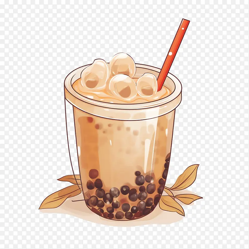 珍珠奶茶-珍珠奶茶奶茶棕色饮料表面黑色圆豆
