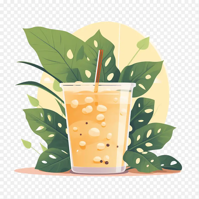 珍珠奶茶-珍珠奶茶柠檬水冰沙热带饮料绿叶