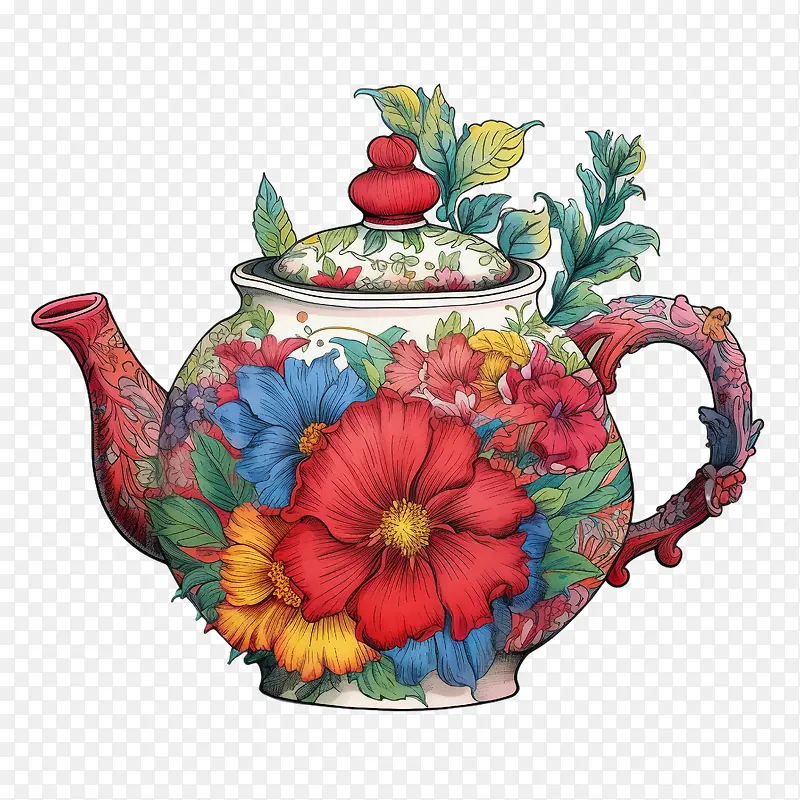 茶壶-茶壶花卉充满活力多彩艺术