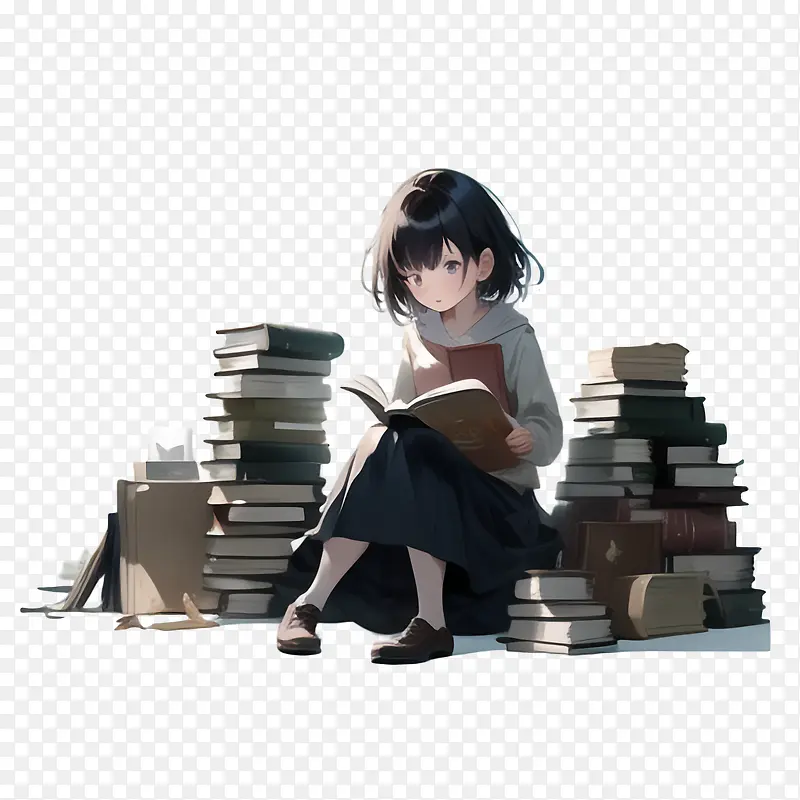 看书——看书读书爱好者日女孩读书书堆读书