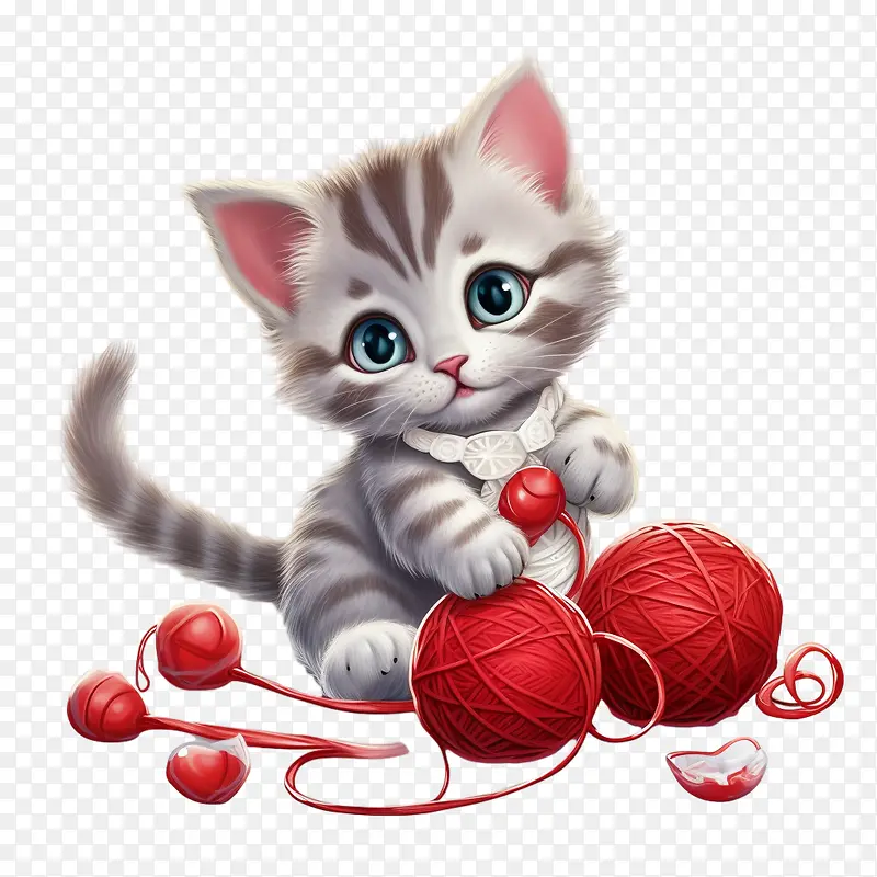 猫玩毛线球-猫玩毛线球可爱小猫针织毛线钩针