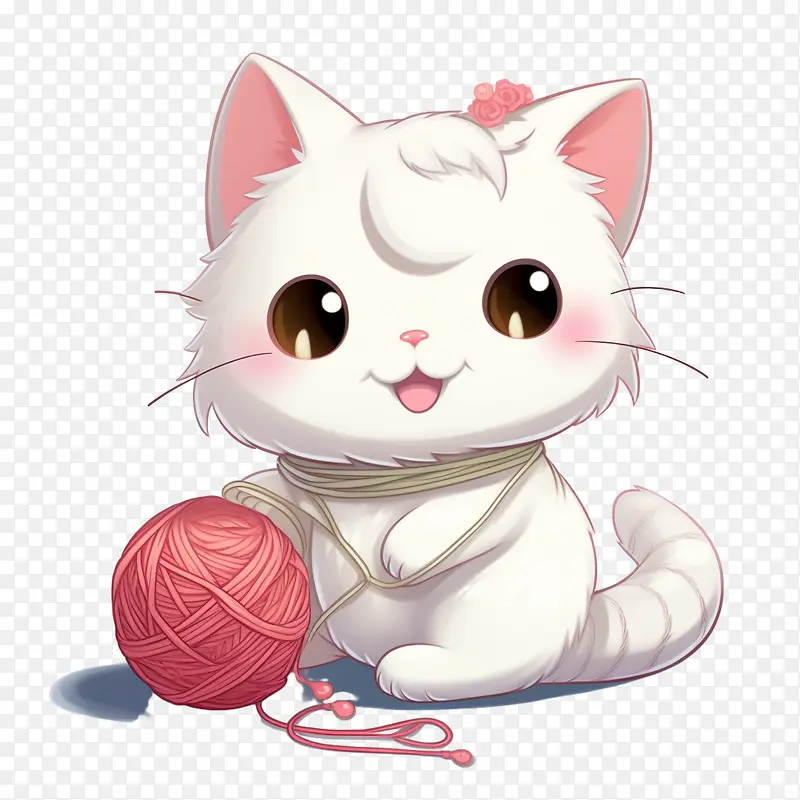 猫玩毛线球-猫玩毛线球可爱毛茸茸的可爱白色