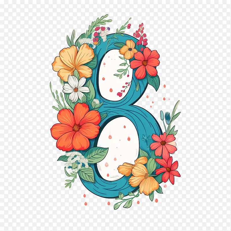 8号花-8号花数字蓝色花卉排版