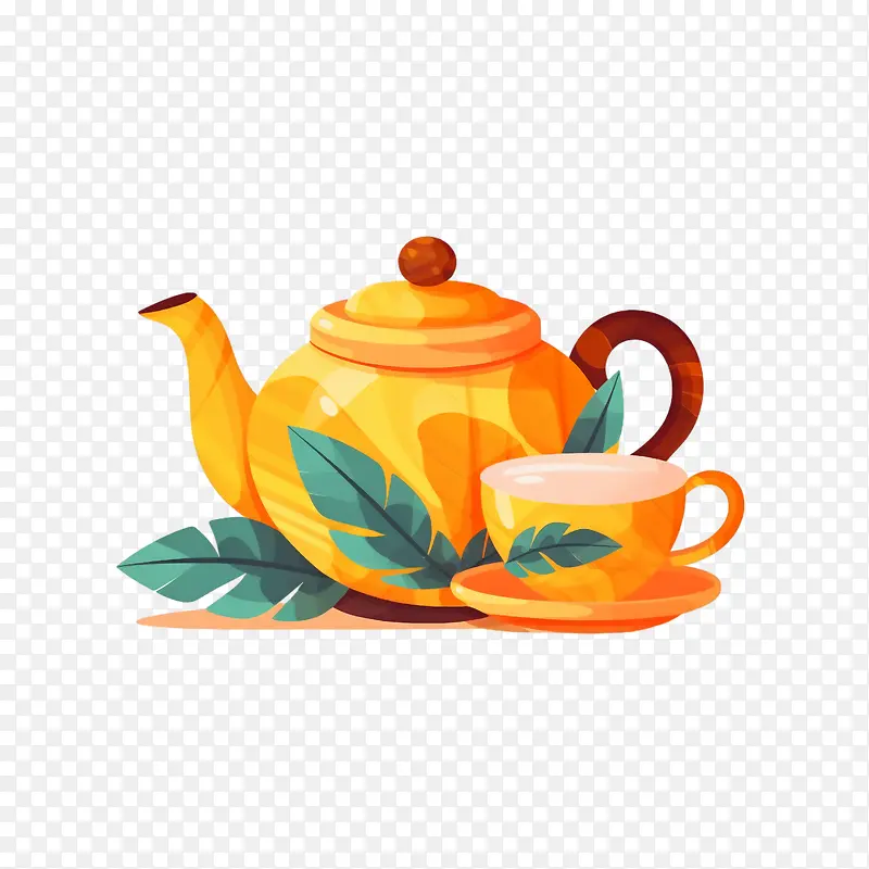 茶壶-茶壶橙色茶壶绿茶叶杯茶茶具