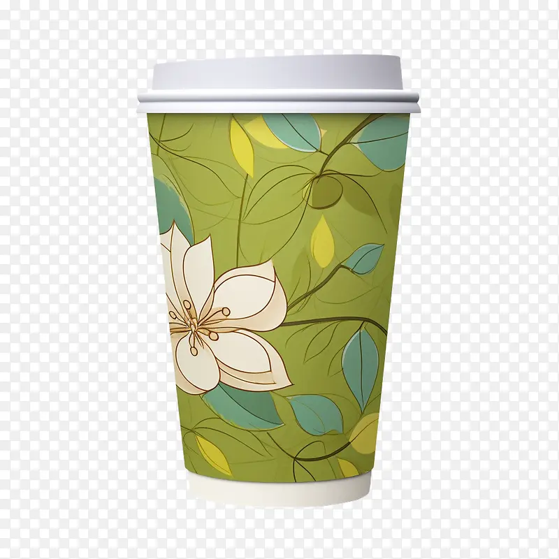 咖啡纸杯-咖啡纸杯绿色纸咖啡杯花叶绿色