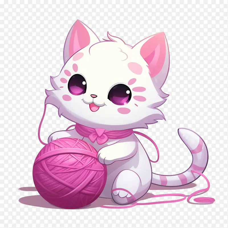 猫玩毛线球-猫玩毛线球猫小猫白色粉色