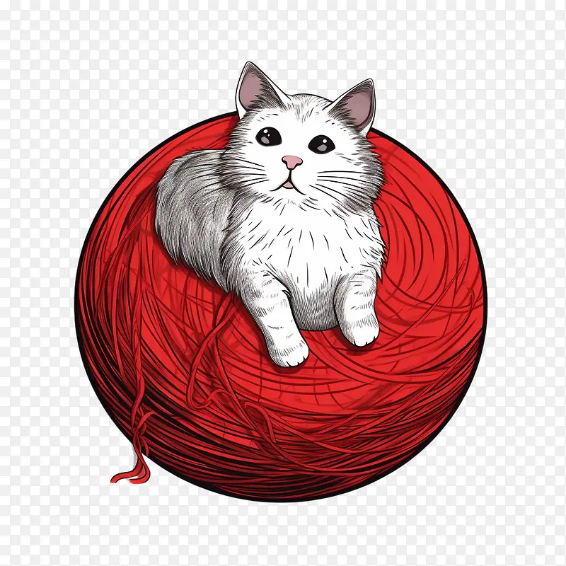猫玩毛线球-猫玩毛线球猫白红球