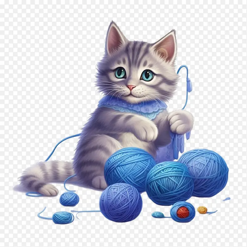 猫玩毛线球-猫玩毛线球小猫针织毛线蓝色