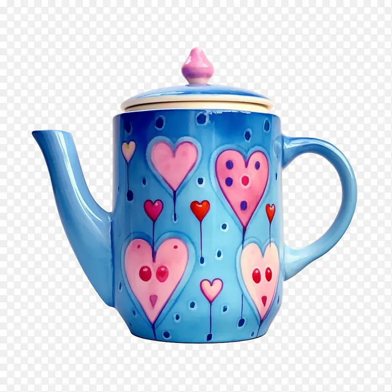 茶壶-茶壶心形茶壶蓝色粉色