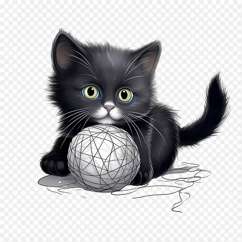 猫玩毛线球-猫玩毛线球小猫黑色可爱小