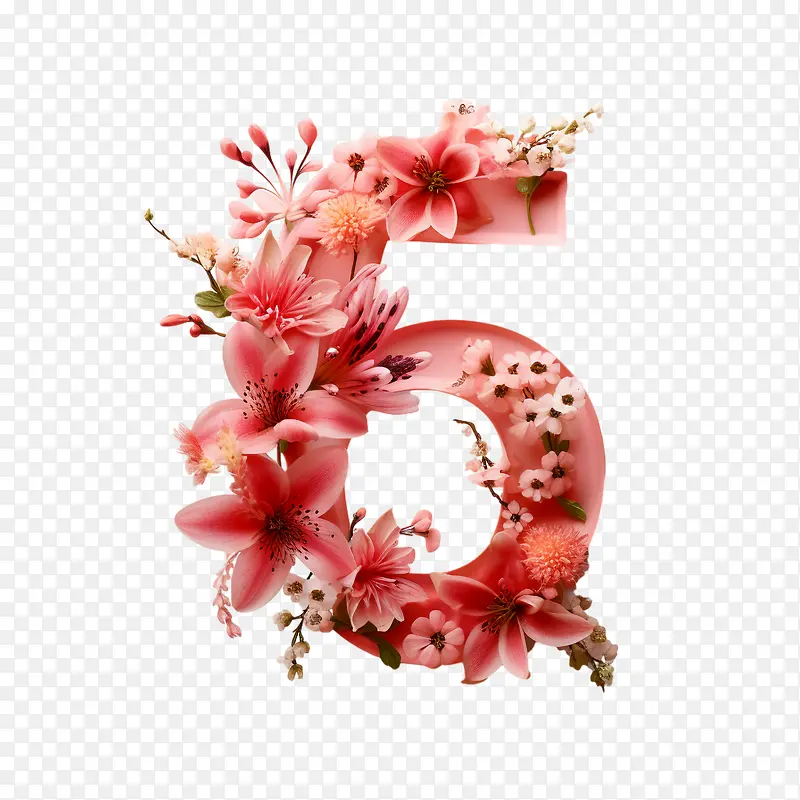 6号花-6号花花卉粉色数字字母