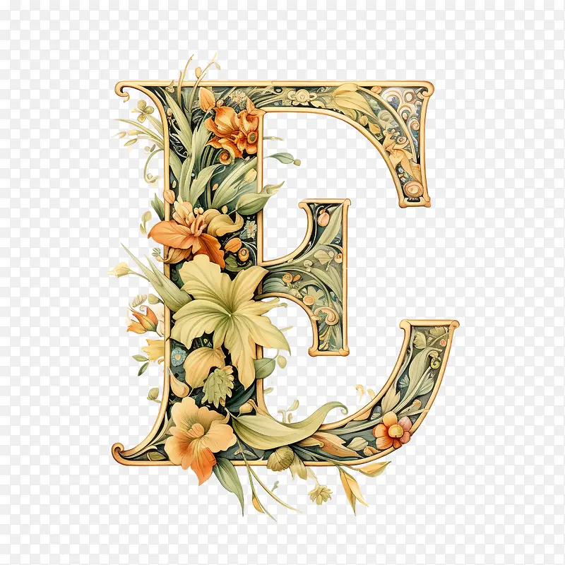 字母e字母e花卉华丽复古优雅
