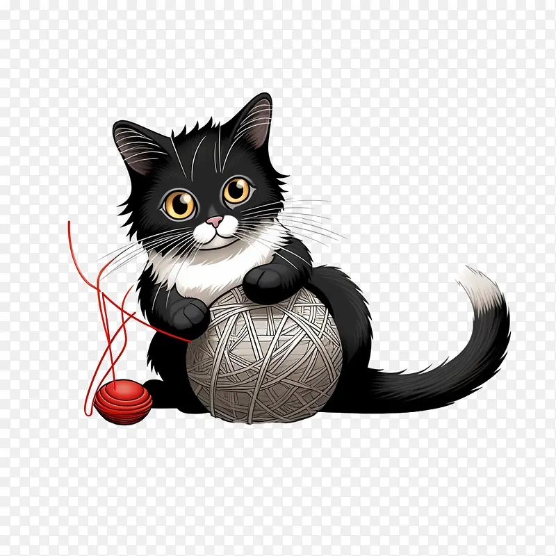 猫玩毛线球-猫玩毛线球猫针织毛线黑白