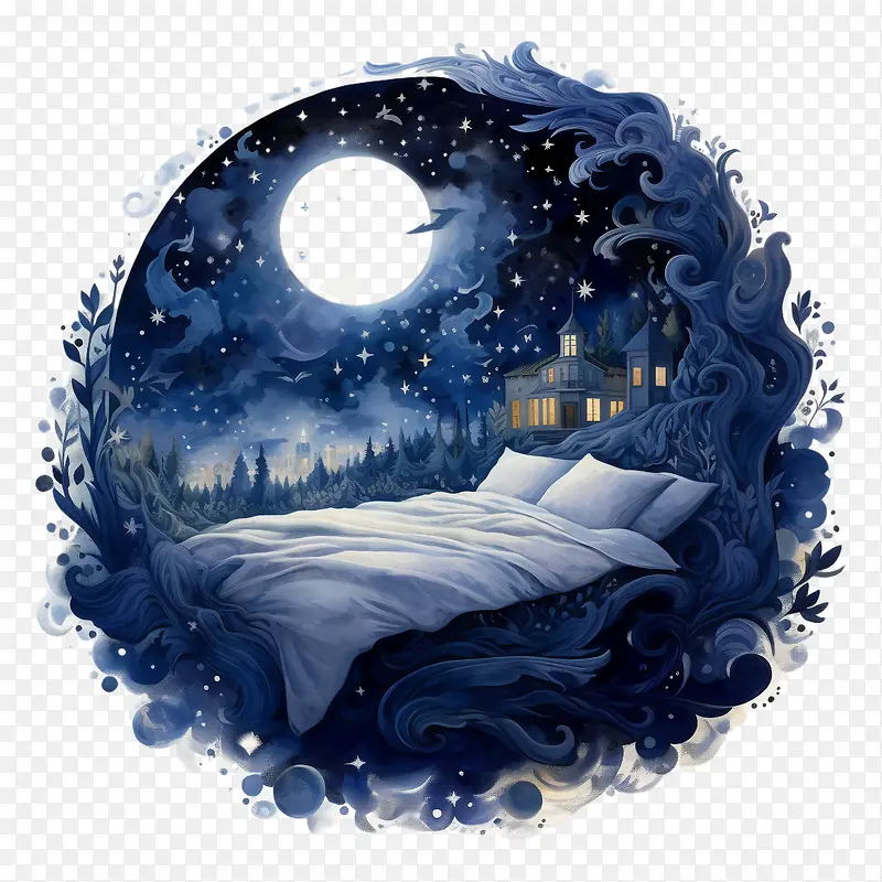 全球睡眠在星空下的夜晚-全球睡眠在星空下的夜晚夜晚的床上月亮云