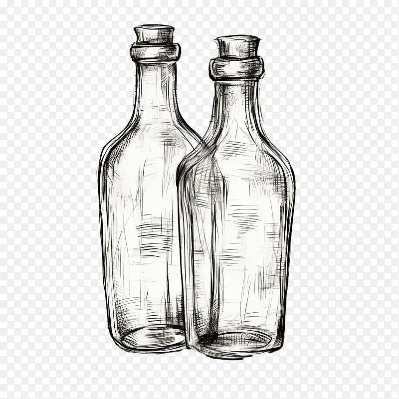 啤酒瓶-啤酒瓶软木塞手绘外观,带有弯曲的锥形瓶身和圆形
