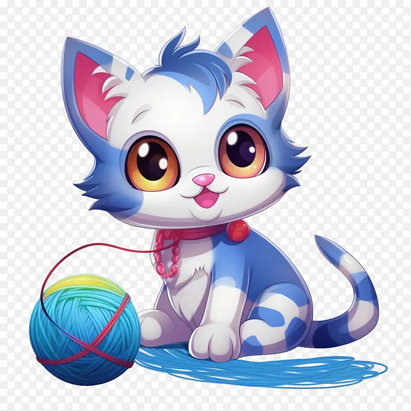 猫玩毛线球-猫玩毛线球猫蓝白粉红