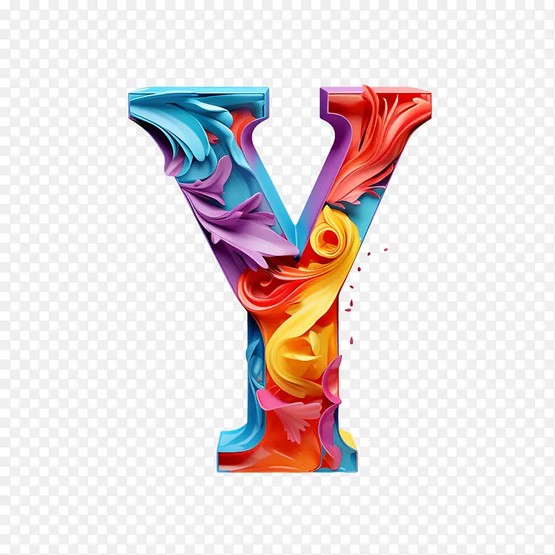 字母y-字母y水彩彩色流体飞溅