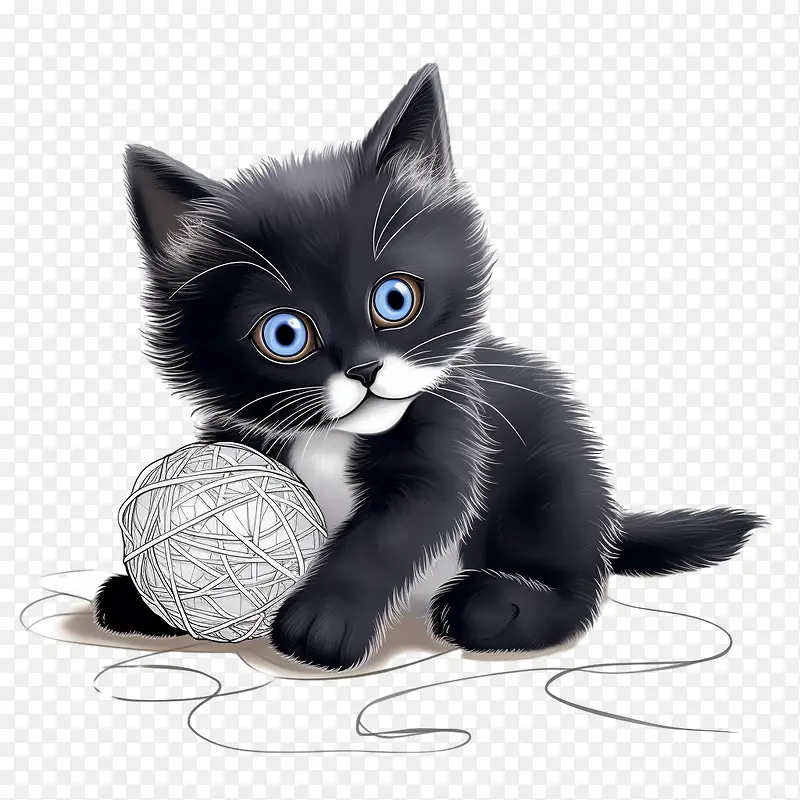 猫玩毛线球-猫玩毛线球小猫黑蓝眼睛的毛线球