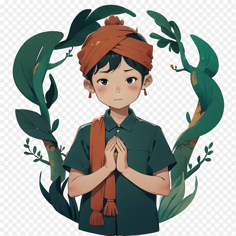 印度尼西亚儿童-印度尼西亚儿童印度尼西亚小孩卡通男孩头巾