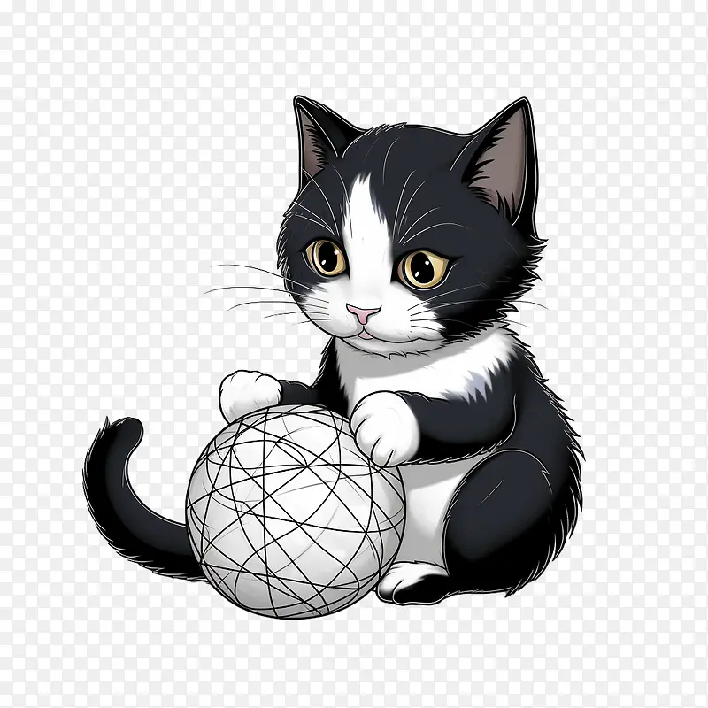 猫玩毛线球-猫玩毛线球猫黑白小猫球