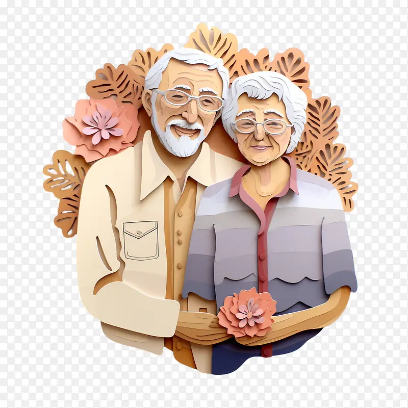 国际老年人日-国际老年人日双手牵着手老夫妇微笑的女人严肃的男人
