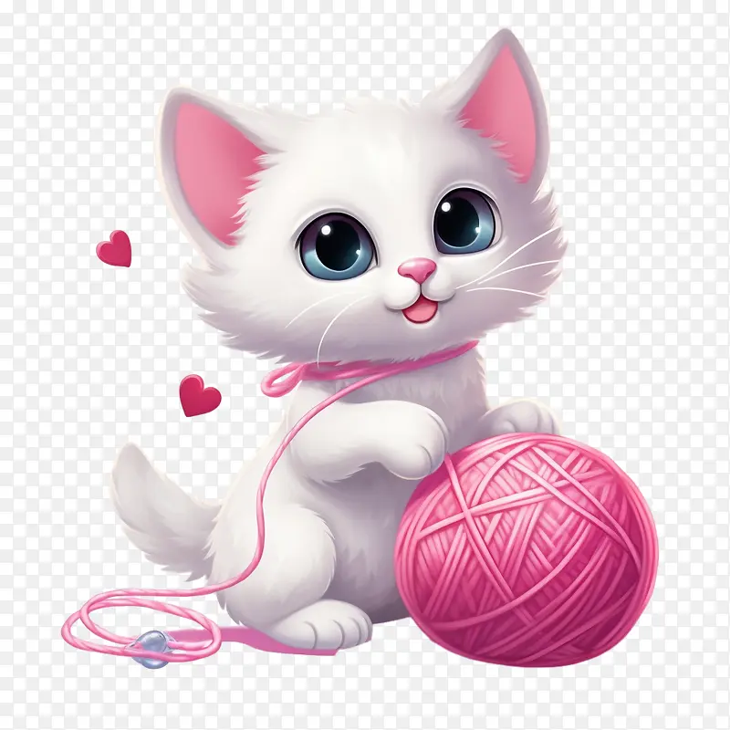 猫玩毛线球-猫玩毛线球小猫白色可爱毛茸茸