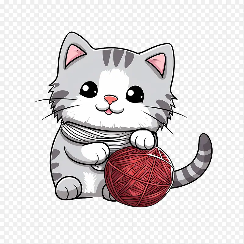 猫玩毛线球-猫玩毛线球猫小猫灰白色