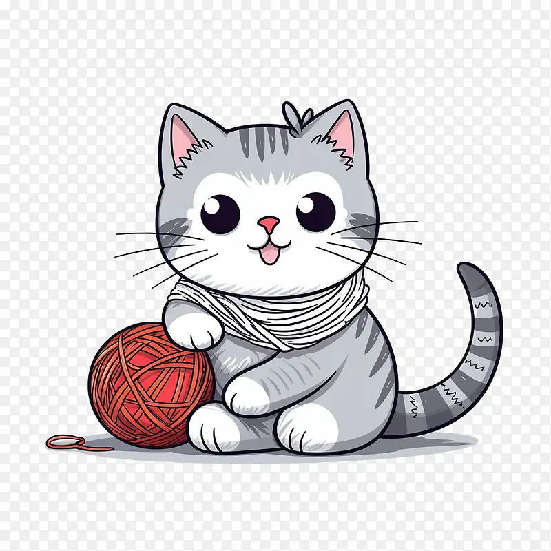 猫玩毛线球-猫玩毛线球猫小猫灰白色
