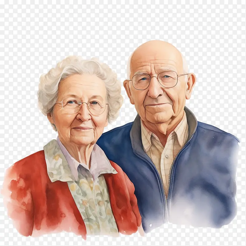 国际老年人日-国际老年人日老年夫妇水彩画暖色自然表情