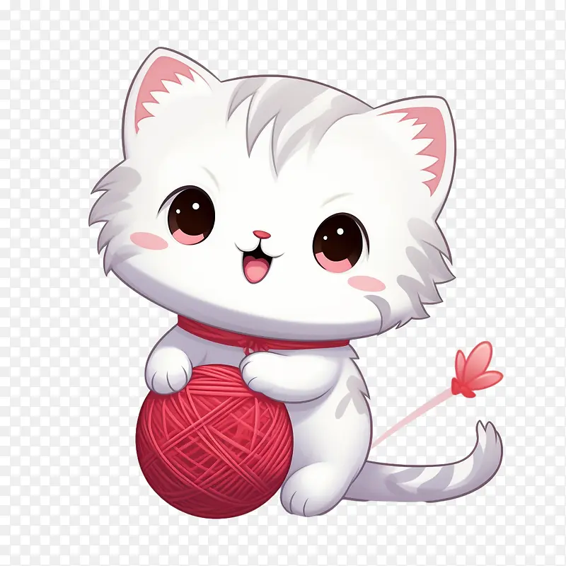 猫玩毛线球-心形