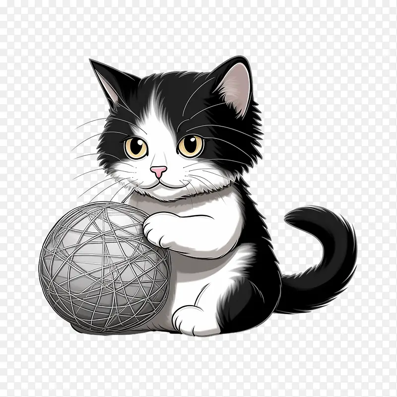 猫玩毛线球-猫玩毛线球猫黑白小猫球