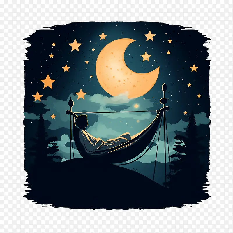 全球睡眠在星空下的夜晚-全球睡眠在星空下的夜晚吊床夜空星星月亮