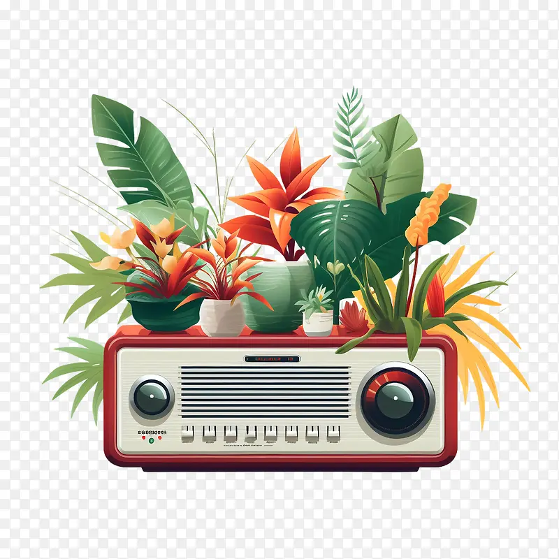 国家广播日-国家广播日无线电植物花卉复古