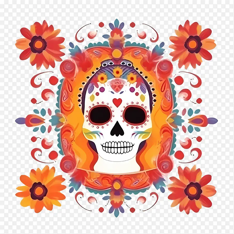亡灵节-亡灵节死亡之日头骨鲜花多彩