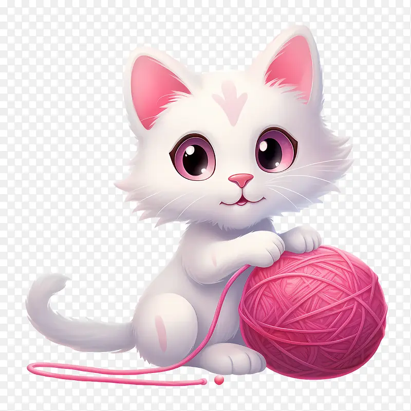 猫玩毛线球-猫玩毛线球猫白色小猫粉红色毛线