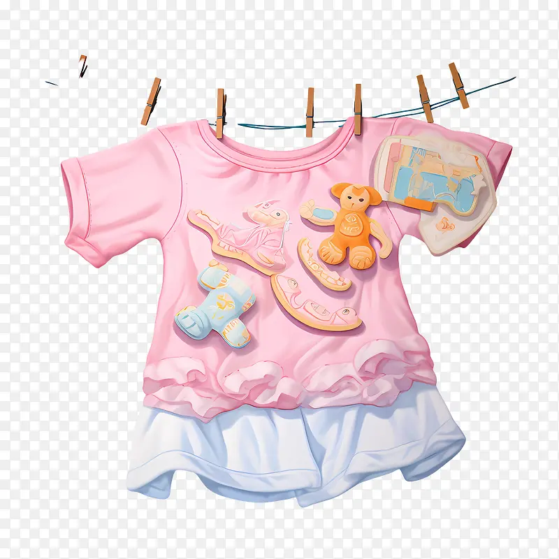 挂衣服——挂衣服婴儿衣服挂在晾衣绳上婴儿衣服粉红色衬衫