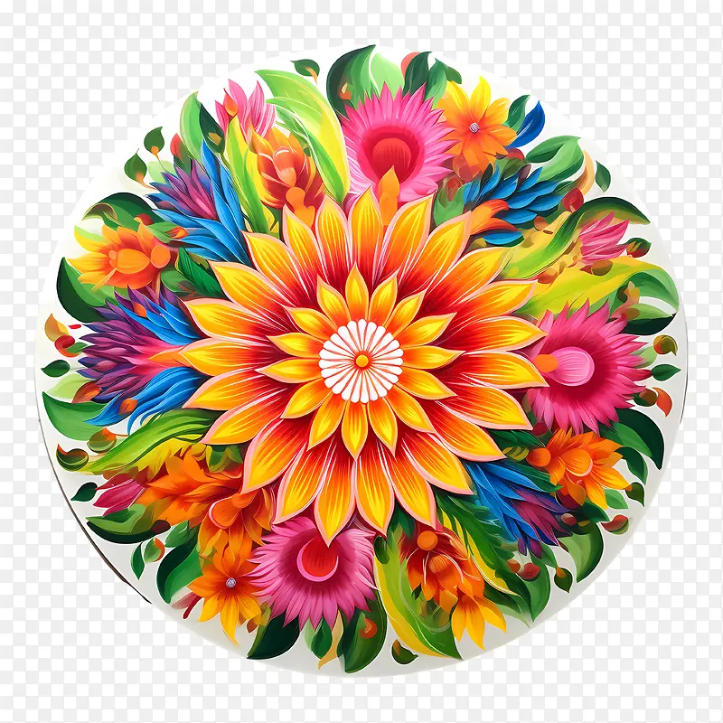 onam花卉rangoli-onam花卉rangoli花卉多彩圆形装饰
