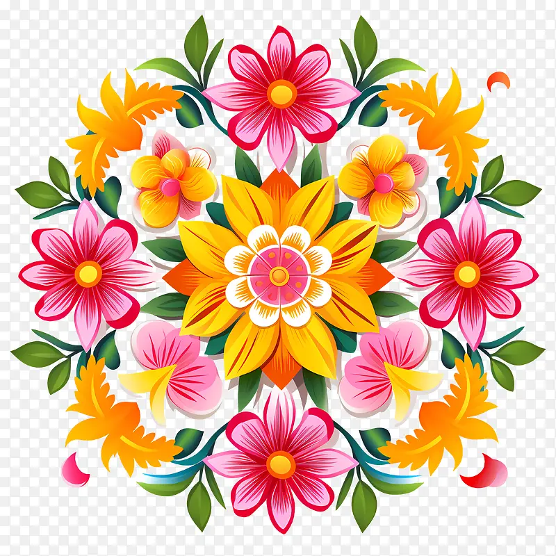 onam花卉rangoli-onam花卉rangoli多彩花曼达尔图案
