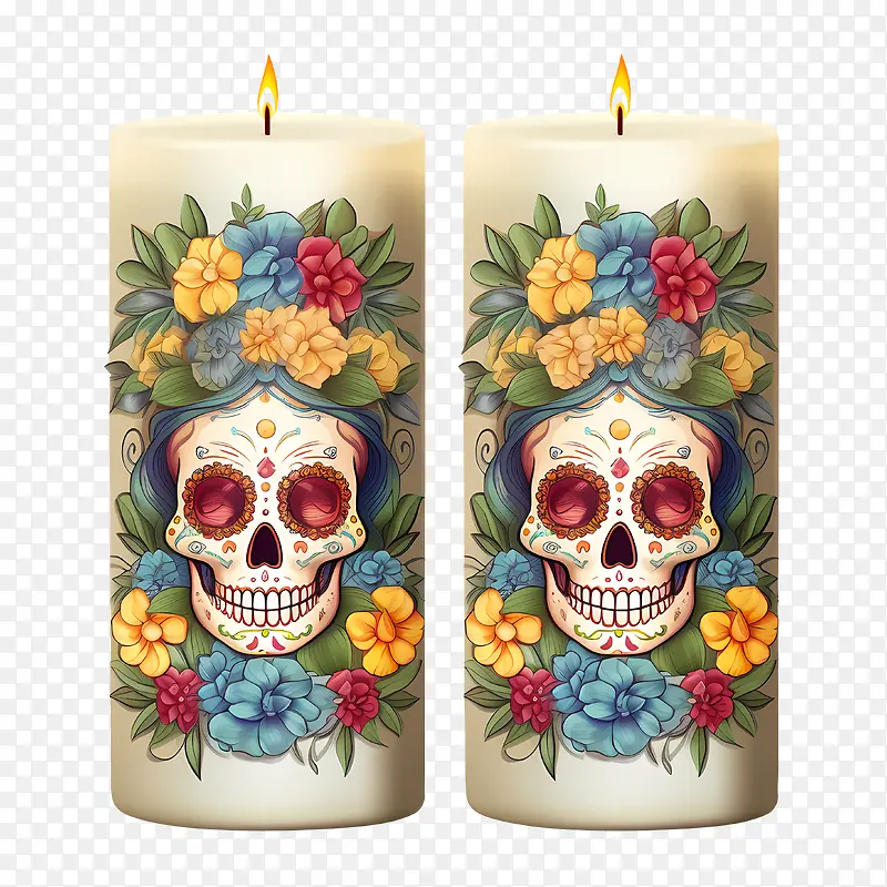 亡灵节-亡灵节亡灵节蜡烛头骨花
