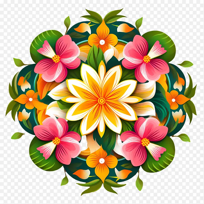 onam花卉rangoli-onam花卉rangoli花多彩圆形装饰