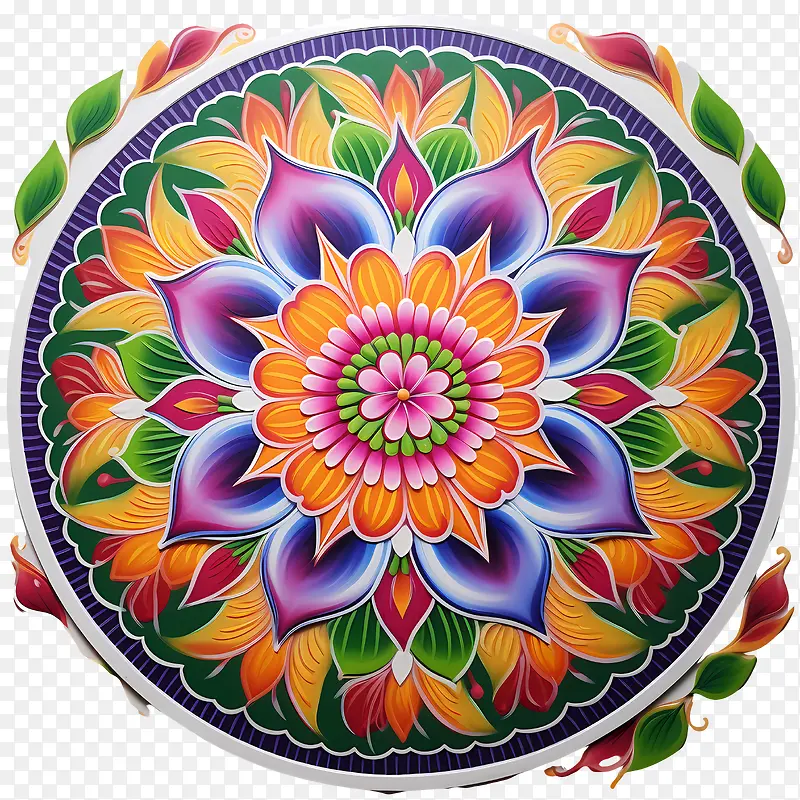 onam花卉rangoli-onam花卉rangoli多彩复杂的花卉圆形
