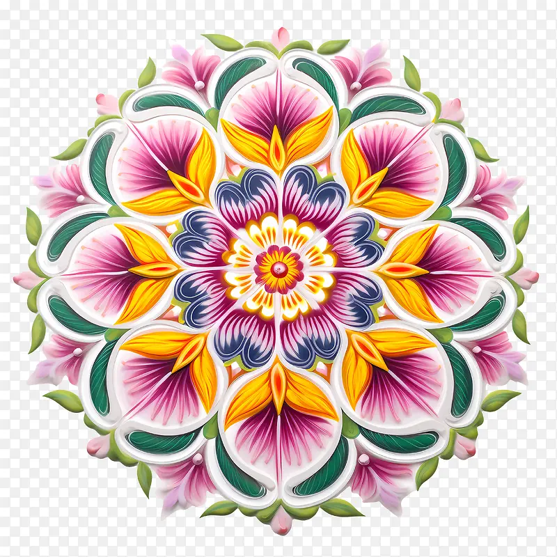 onam花卉rangoli-onam花卉rangoli花瓣水彩多彩