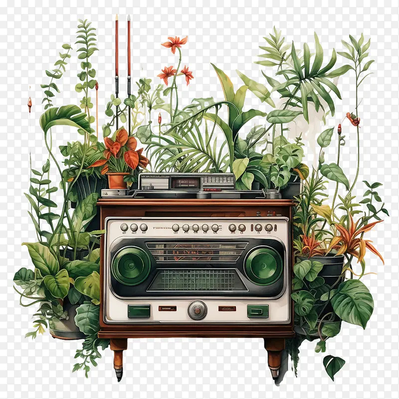 国家广播日-国家广播日花园植物花卉老式收音机